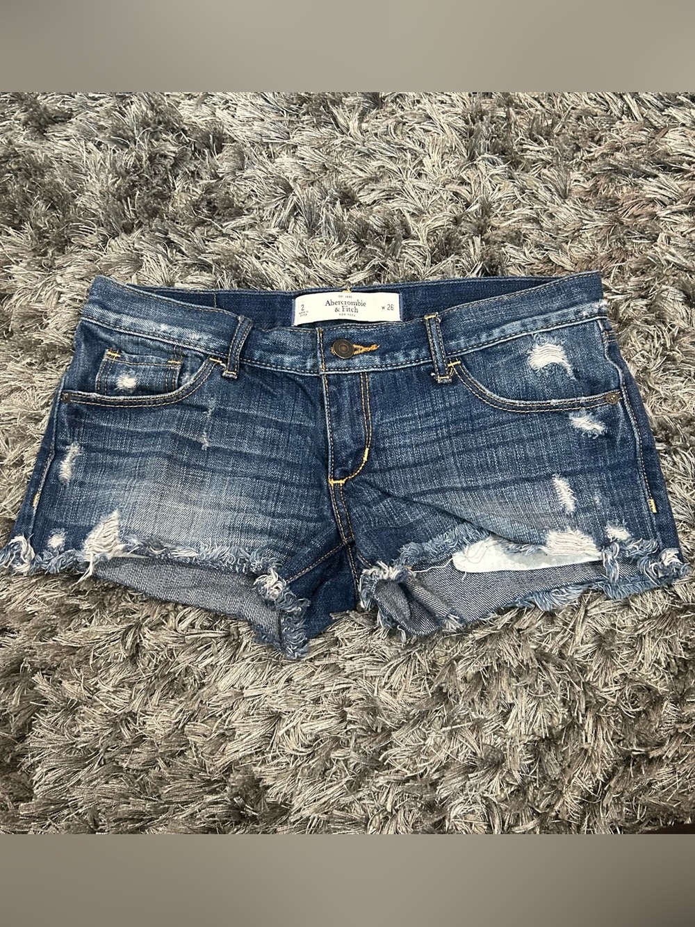 Abercrombie & Fitch Distressed Dark Blue Denim Mini Shorts